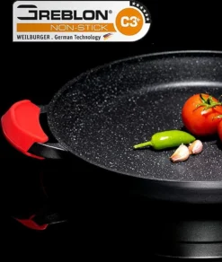 CUILINA Paella Pan 40 Cm– Duitse GREBLON Antiaanbaklaag Marmer Coating - Voor Inductie En Alle Warmtebronnen - Met Afneembare Siliconen Handvatten. -Keukengerei Winkel 1014x1200