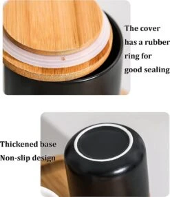 Voorraadpotten Keramiek - Suikerpot 3 Stuks - Deksel Bamboe - Luchtdict Voorraadbussen Potten - Zwart -Keukengerei Winkel 1037x1200 1