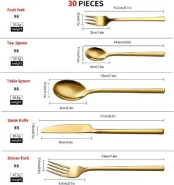 Cadeau 30-delige Gouden Zilverwerk Set Bestekset, Velaze 18/10 Roestvrijstalen Gebruiksvoorwerpen Service Voor 6 Personen Inclusief Dinerlepel, Diner Vork, Diner Mes, Dessertvork En Theelepel, Spiegel Gepolijst Ontwerp -Keukengerei Winkel 1125x1200 2