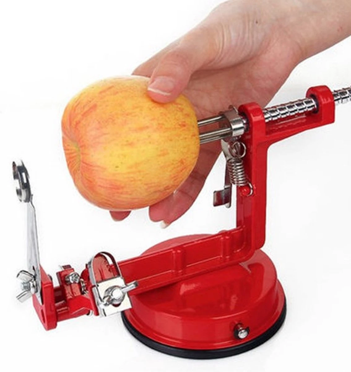 3-In-1 Appelmachine Rood - Appelboor, Appelschiller En Appelsnijder - Fruitsnijder - Groentesnijder - Klokhuis Verwijderaar - Fruitmachine - Keukenapparaat 5 3-In-1 Appelmachine Rood - Appelboor, Appelschiller En Appelsnijder - Fruitsnijder - Groentesnijder - Klokhuis Verwijderaar - Fruitmachine - Keukenapparaat - Afbeelding 5