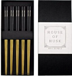 House Of Husk Chopsticks Set - Koreaanse Eetstokjes - Vaatwasserbestendig - RVS - 5 Paar - Duo Tone - Zwart Goud
