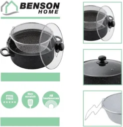 Benson Frituurpan Met Korf - Ø 26 Cm - Carbonstaal Met Marmer Coating -Keukengerei Winkel 1162x1200