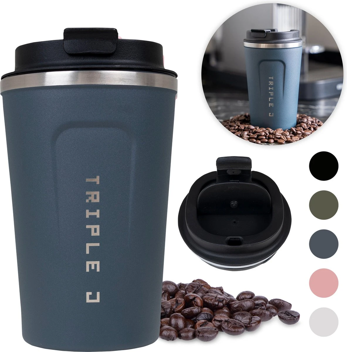 Triple J® Koffiebeker To Go - Thermosbeker - BPA & Lekvrij - 380ml - Blauw 1 Triple J® Koffiebeker To Go - Thermosbeker - BPA & Lekvrij - 380ml - Blauw