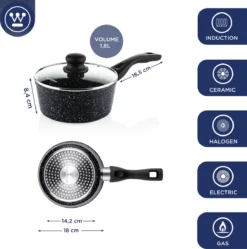 Westinghouse Steelpan Inductie - Ø 18 Cm - Zwart Marmer - Met Deksel - Sauspan -Keukengerei Winkel 1190x1200
