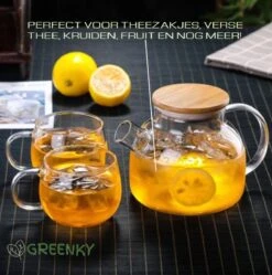 GREENKY Glazen Theepot Met Filter En Bamboe Deksel- Theekan - Duurzaam - Filter - Theehouder - Theeglas - Fruitkan - Schenkkan - Teapot - 1Liter - 1000ml -Keukengerei Winkel 1191x1200 8