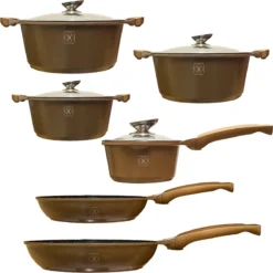 Kookkunst Holland Pannenset 10 Delig Inductie Met Deksels En Silicone Koudgrepen - Koper