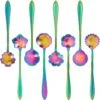 Fako Bijoux® - Bloemen Lepels Set - Theelepel / Koffielepel - 12cm - Regenboog - 8 Stuks