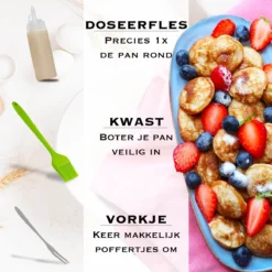 IRONO Poffertjespan Set - Incl. Doseerfles, Kwast En Vork - Poffertjespan Inductie En Electrisch - Poffertjesmaker 19 Poffertjes - Poffertjes Maken - Spuitfles - Cadeau Voor Mannen En Vrouwen -Keukengerei Winkel 1199x1200