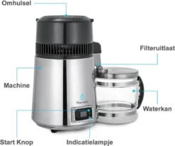 Destilleerketel - Destilleerapparaat - Water Destilleren - RVS Destilleerder - Compleet Pakket - Incl 3 Koolstoffilters En Gratis Schoonmaakmiddel - Zwart - Glazen Waterkan -Keukengerei Winkel 1200x1000 1