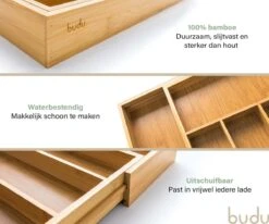 Budu Uitschuifbare Bamboe Bestekbak #38 (38 Cm Diep) - Bestekcassette Hout - Besteklade - 38 X 29,5 - 47,8 Cm - 5/7 Vakken -Keukengerei Winkel 1200x1000 5