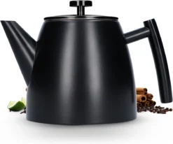 Vaja® Camille Theepot Zwart Met Filter - 1 Liter - RVS - Dubbelwanding
