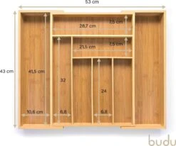 Budu Uitschuifbare Bamboe Bestekbak #43 (43 Cm Diep) - Bestekcassette Hout - Besteklade - 43 X 32,2 - 53 Cm - 6/8 Vakken -Keukengerei Winkel 1200x1003 4