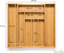 Budu Uitschuifbare Bamboe Bestekbak #47 (47 Cm Diep) - Bestekcassette Hout - Besteklade - 47 X 30,6 - 50 Cm - 6/8 Vakken -Keukengerei Winkel 1200x1005 6