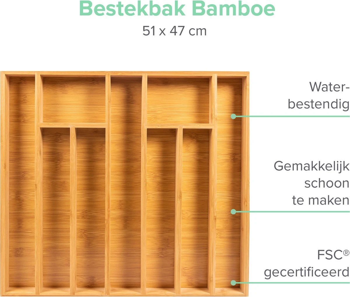 Grote Bestekbak Bamboe 51x47cm | Besteklade Van Coninx | Bestekhouder | Opbergbak | Duurzaam | Voor Laden Van 47cm Diep 7 Grote Bestekbak Bamboe 51x47cm | Besteklade Van Coninx | Bestekhouder | Opbergbak | Duurzaam | Voor Laden Van 47cm Diep - Afbeelding 7