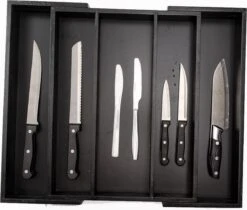 Merkloos Decopatent® Uitschuifbaar Bestekbak - Besteklade - 3 Vaks -> Uitschuifbaar Naar 5 Vakken - Bestekbakken Organizer - Bamboe - Zwart -Keukengerei Winkel 1200x1020 5