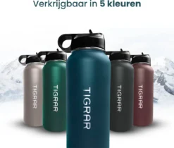 Tigrar - Waterfles - Drinkfles - Thermosfles 1 Liter Dubbelwandig - RVS - (Staal) Blauw - Incl. Extra Dop 3 Rietjes En Reiniger -Keukengerei Winkel 1200x1021 4