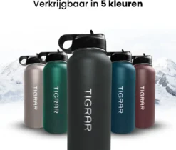 Tigrar - Drinkfles - Waterfles - Thermosfles 1 Liter - RVS - (Grafiet) Zwart - Incl. Extra Dop 3 Rietjes En Reiniger -Keukengerei Winkel 1200x1021 5