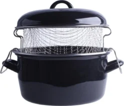 Orange85 Frituurpan - Zwart - Inductie - Emaille - Diameter 24 Cm - Met Draadmand - 3,5 Liter