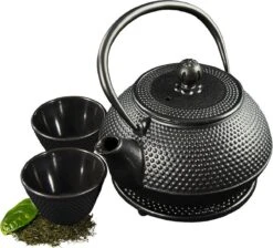 SakuraTea - Theepot Set - 4-delig - Gietijzer - Zwart - 0.8L - 2 Kopjes (100ml) -Keukengerei Winkel 1200x1086 4