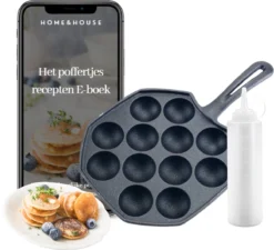 Home&House Poffertjespan Set - Zwart - Poffertjesmaker - Inductie - Gas - Poffertjes - Prik Vork - Kwast - Gietijzer - Poffertjesplaat - Poffertjespannen