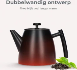 Vaja® Camille Theepot Zwart Met Filter - 1 Liter - RVS - Dubbelwanding -Keukengerei Winkel 1200x1099 3