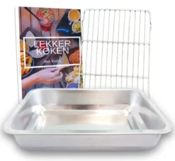 YUGN Braadslede Ovenschaal Braadslee Oven - Braadslede Met Rooster Voor Ovengerechten - Roestvrijstaal En 36x27x7CM - Cadeau Tip