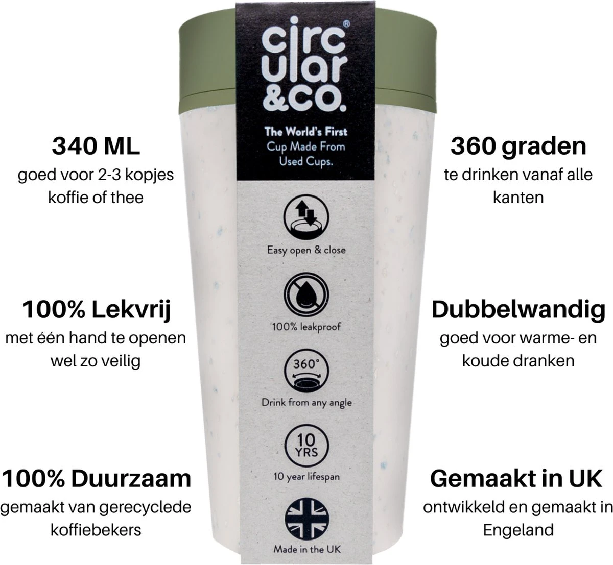 Circular&Co. Herbruikbare To Go Koffiebeker (rCUP) Crème/groen 12oz/340ml 2 Circular&Co. Herbruikbare To Go Koffiebeker (rCUP) Crème/groen 12oz/340ml - Afbeelding 2
