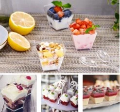 Merkloos Kleine Amuse Bakjes Voor Dessert/IJs/Fruit/Hapjes/Tapas/Toetje/Gebakje/Taartje - Herbruikbare Amusebakjes Van Kunststof - Afwasmachinebestendig - 70ML - Vierkant - 25 Stuks - Transparant -Keukengerei Winkel 1200x1118 5