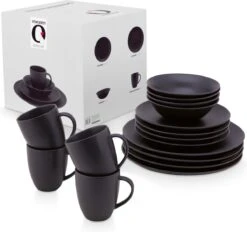 Vtwonen Serviesset - Mat Zwart - Porselein - 16-Delig