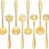 Fako Bijoux® - Bloemen Lepels Set - Theelepel / Koffielepel - 12cm - Goud - 8 Stuks