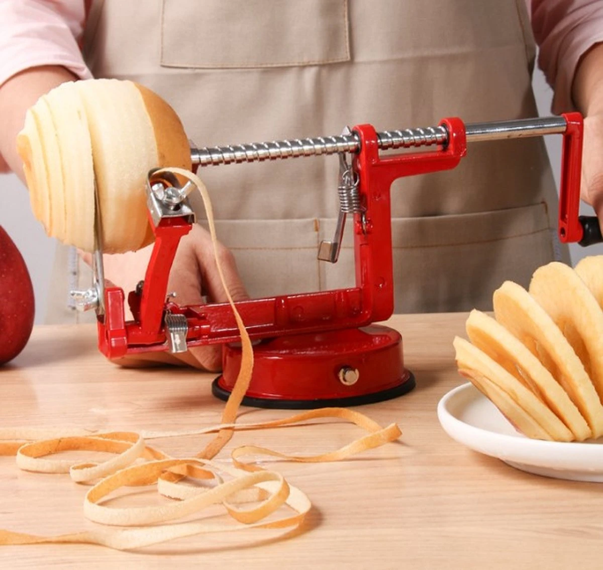 3-In-1 Appelmachine Rood - Appelboor, Appelschiller En Appelsnijder - Fruitsnijder - Groentesnijder - Klokhuis Verwijderaar - Fruitmachine - Keukenapparaat 6 3-In-1 Appelmachine Rood - Appelboor, Appelschiller En Appelsnijder - Fruitsnijder - Groentesnijder - Klokhuis Verwijderaar - Fruitmachine - Keukenapparaat - Afbeelding 6