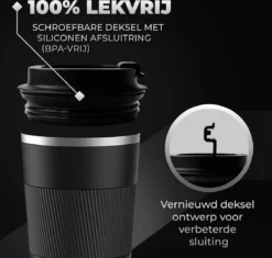 Volcan RVS Koffiebeker To Go Met Sleeve - Thermosbeker - Theebeker - Coffee - Zwart -Keukengerei Winkel 1200x1142 1