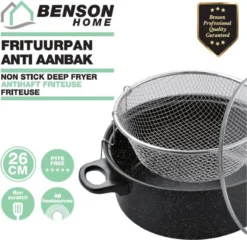 Benson Frituurpan Met Korf - Ø 26 Cm - Carbonstaal Met Marmer Coating -Keukengerei Winkel 1200x1168 4