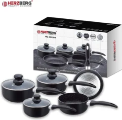 Herzberg HG-5003BK: 8 Pieces Marble Cookware Set - Black -Keukengerei Winkel 1200x1175