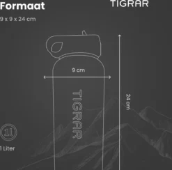 Tigrar - Drinkfles - Waterfles - Thermosfles 1 Liter - RVS - (Grafiet) Zwart - Incl. Extra Dop 3 Rietjes En Reiniger -Keukengerei Winkel 1200x1184 2