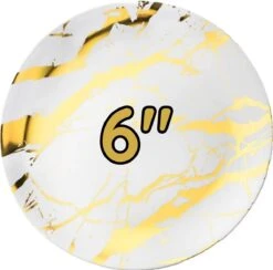 50 Marble Design Herbruikbare Feest Borden 6" - Goud En Wit Premium Borden - Verjaardag, Feesten, Bbq Enz - Wegwerp Ronde Borden