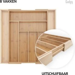 Gadgy Uitschuifbare Bestekbak - Uitschuifbare Bestekcassette Hout - Besteklade - Ladeverdeler - 6/8 Vakken - Bamboe -Keukengerei Winkel 1200x1186 5