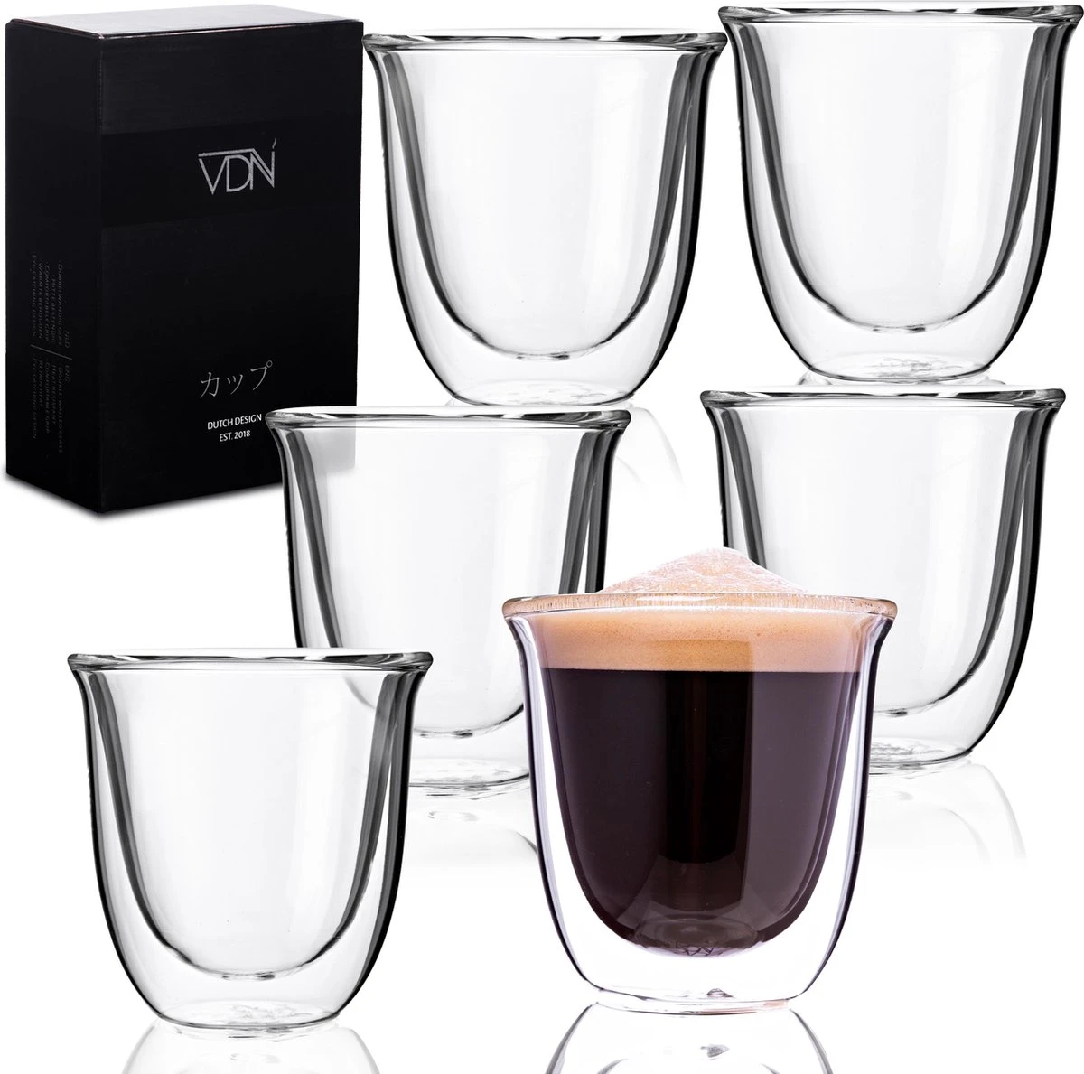 Dubbelwandige ESPRESSO Glazen Van Borosilicaat - Warme En Koude Dranken Kopjes - 70 ML - Set Van 6 1 Dubbelwandige ESPRESSO Glazen Van Borosilicaat - Warme En Koude Dranken Kopjes - 70 ML - Set Van 6