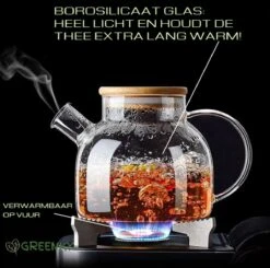 GREENKY Glazen Theepot Met Filter En Bamboe Deksel- Theekan - Duurzaam - Filter - Theehouder - Theeglas - Fruitkan - Schenkkan - Teapot - 1Liter - 1000ml -Keukengerei Winkel 1200x1189 5