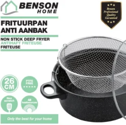 Benson Frituurpan Met Korf - Ø 26 Cm - Carbonstaal Met Marmer Coating -Keukengerei Winkel 1200x1192 2