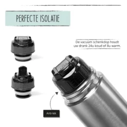 BUUF™️ Thermosfles 1 Liter - Isoleerfles - Thermosbeker - 24u/koud, 8u/warm - RVS - Zilver -Keukengerei Winkel 1200x1200 1000