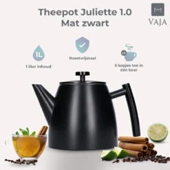 Vaja® Camille Theepot Zwart Met Filter - 1 Liter - RVS - Dubbelwanding -Keukengerei Winkel 1200x1200 1056
