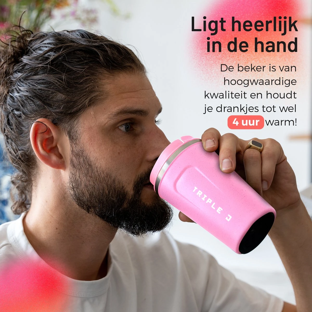 Triple J® Koffiebeker To Go - Thermosbeker - BPA & Lekvrij - 380ml - Roze 2 Triple J® Koffiebeker To Go - Thermosbeker - BPA & Lekvrij - 380ml - Roze - Afbeelding 2