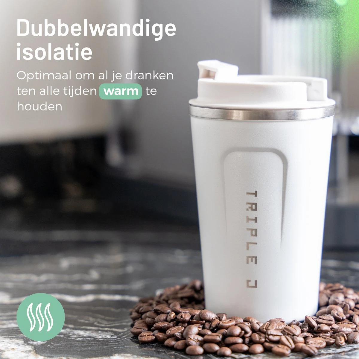 Triple J® Koffiebeker To Go - Thermosbeker - BPA & Lekvrij - 380ml - Wit 2 Triple J® Koffiebeker To Go - Thermosbeker - BPA & Lekvrij - 380ml - Wit - Afbeelding 2