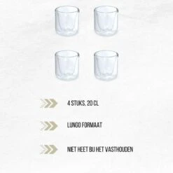 Orange85 Dubbelwandige Koffieglazen - 200 Ml - 4 Stuks - Koffie - Thee - Glas -Keukengerei Winkel 1200x1200 1272