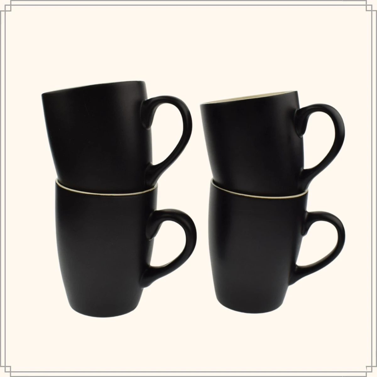 OTIX Koffiekopjes - Met Oor - Set Van 6 - Theekoppen - 340ml - Zwart - Keramiek 2 OTIX Koffiekopjes - Met Oor - Set Van 6 - Theekoppen - 340ml - Zwart - Keramiek - Afbeelding 2