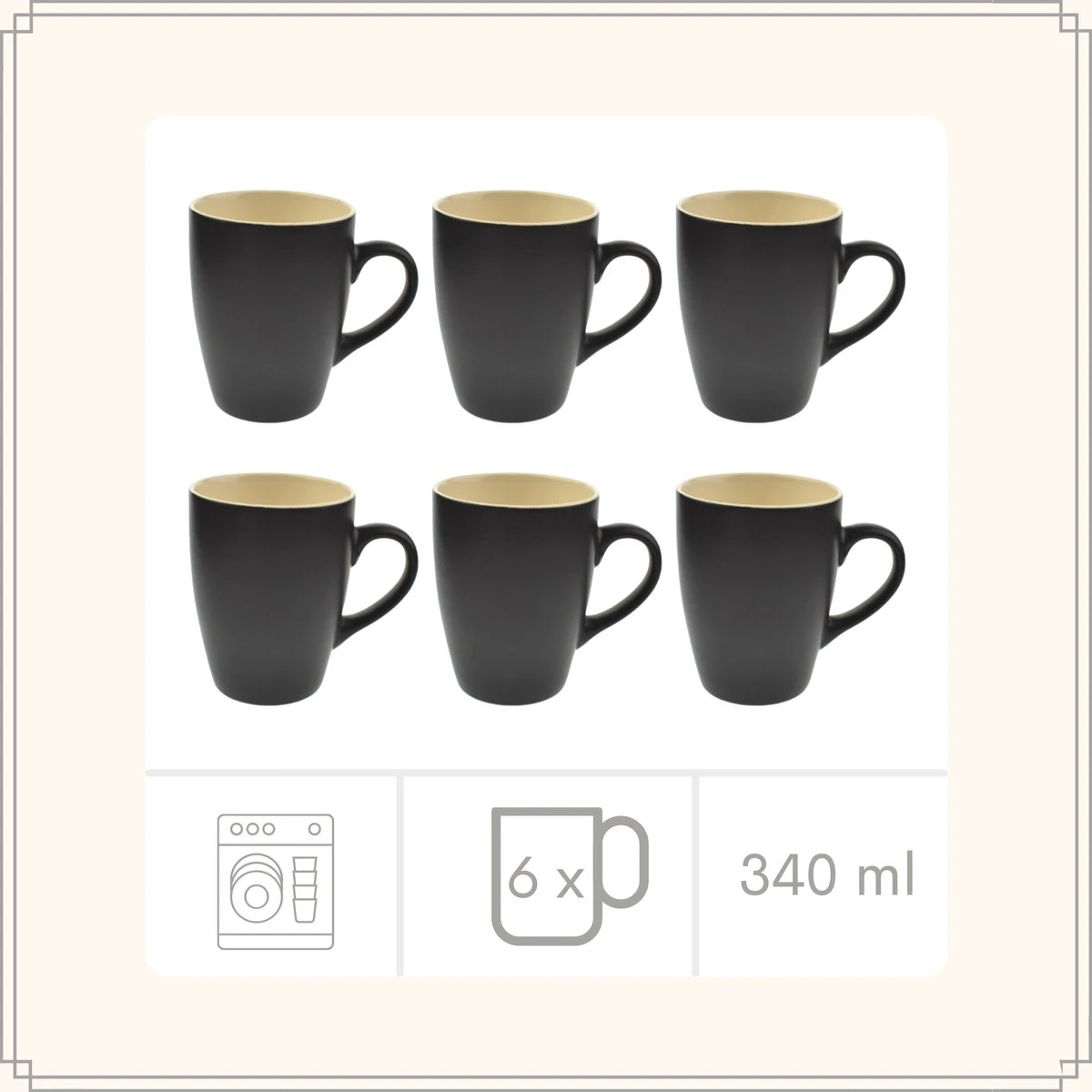 OTIX Koffiekopjes - Met Oor - Set Van 6 - Theekoppen - 340ml - Zwart - Keramiek 5 OTIX Koffiekopjes - Met Oor - Set Van 6 - Theekoppen - 340ml - Zwart - Keramiek - Afbeelding 5