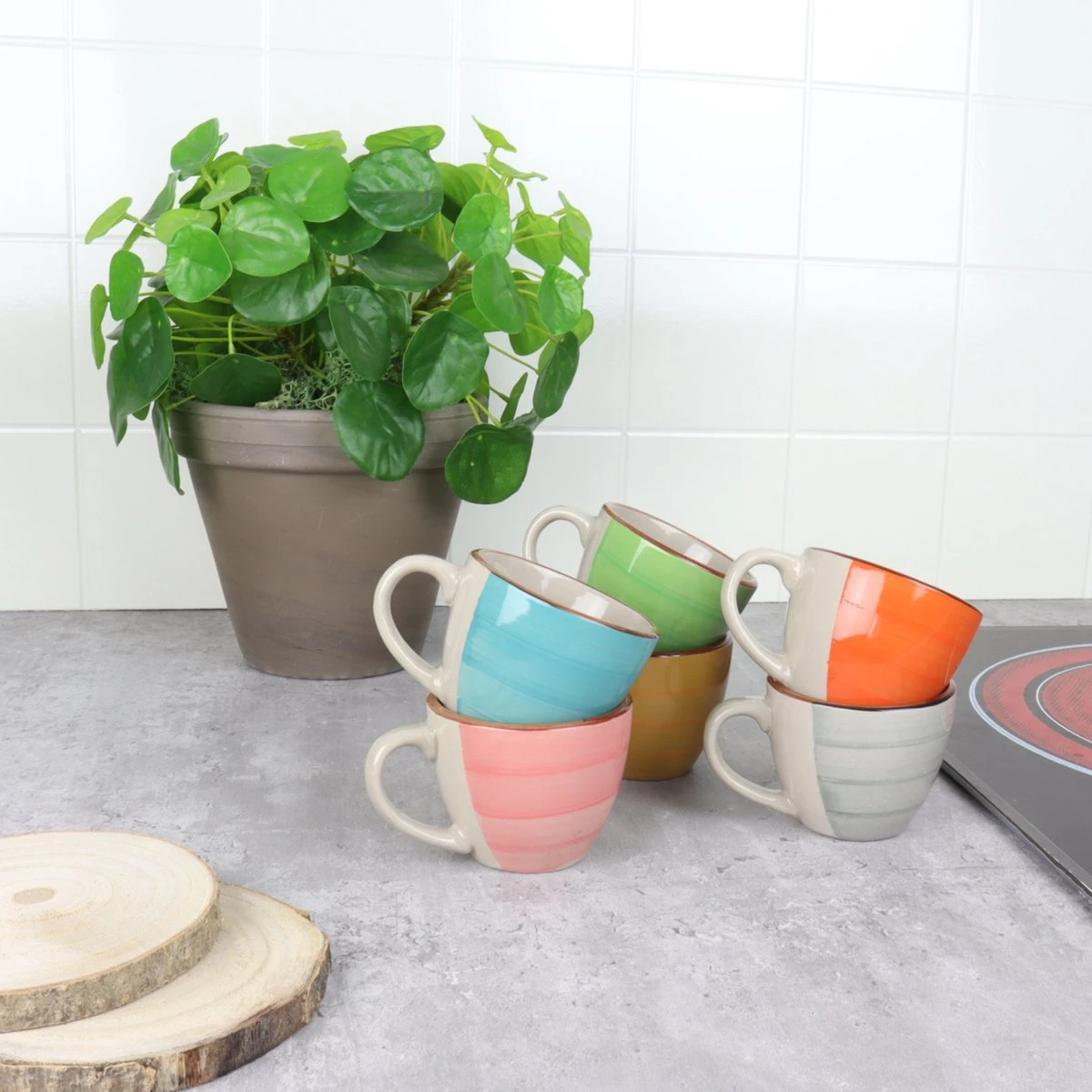 Orange85 Espresso Kopjes - Koffie - Set Van 6 - Meerdere Kleuren - 100 Ml - Aardewerk - Glazen - Met Oor - Koffiekopjes 3 Orange85 Espresso Kopjes - Koffie - Set Van 6 - Meerdere Kleuren - 100 Ml - Aardewerk - Glazen - Met Oor - Koffiekopjes - Afbeelding 3