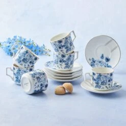 Karaca -Manolya Set Van 6 Koffiekopjes- 100 Ml-12-delig, 6 Espressokopjes En 6 Schoteltjes, Moccakopjes, Cappuccino, Koffieserviesset Van Porselein