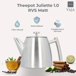 Vaja® Theepot Camille Met Filter - Zilver - 1.0L - RVS Dubbelwandig - Theekan -Keukengerei Winkel 1200x1200 1398